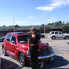 mom with PT Cruiser at Car Show Benefit for Kaitlyn Sherrard when I sang at Longmeadow Shopping Center