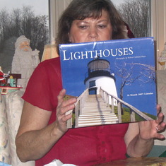 Mom with LightHouse Calendar. She Loved LightHouses! :)