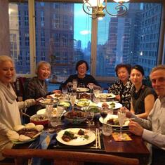 More duck dinner at our home, with Amy Tan visiting
