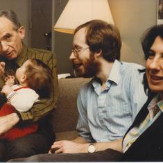 Sid with his first grandchild, Robin; Paul; Sukey. (1986)