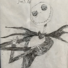 Simon loved this character from Nightmare Before Christmas and drew “Jack”.