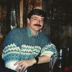 Dex with a typical relaxing position after skiing in 1993