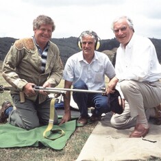 'Celebrity shooters' Mayor Rex Kirton and Sir Ron Scott with Bob Andrews
