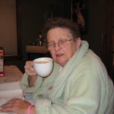 Tea with Sonna Jean.  I know this is a terrible picture.  Mom had this uncanny knack for turning away, or instructing someone else to look at the camera or just generally fidgeting while in front of the camera.  Tea in the a.m. at SJ's was the best