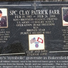 Clay's Symbolic Headstone in Hillcrest Memorial Park, Bakersfield, CA.  Next to his beloved Sara, who was taken from us in an automobile accident, shortly after Clay entered Basic Training.