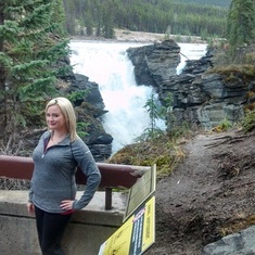 Stacey on a trip to Athabasca Waterfalls in Jasper National Park