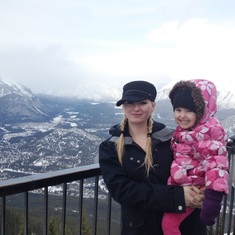 Our lovely Stacey and Anna at the top of the World (Banff, Sulpher Mountain hike in 2013) (I took picture)