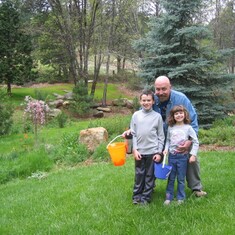 Easter egg hunting with Jacob and Lucy in our backyard in Grass Valley, CA.