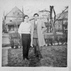 Sam Schankler and Stan, circa 1946. Sam worked with Stan on the Benjamin lathe and later at ECD.