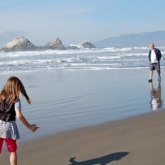 Papa and Emma on Ocean Beach in San Francisco