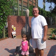 Papa and Emma outside the Pelican Man's Bird Sanctuary