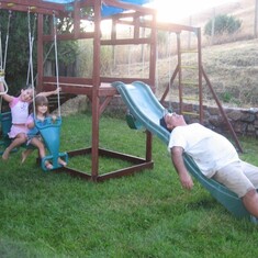 Thanks for the swing set Papa!  Papa was exhausted after putting the swingset together for the girls!