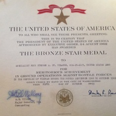 Certificate of Bronze Star Medal