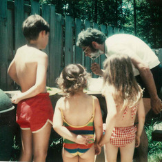 Steven, Cecily, Aimee about 1978 watching the beard come off