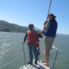 Daniel sailing the bay and hanging with Uncle David