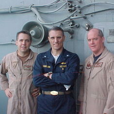 USS Kitty Hawk-2003. 3 Guam squadron mates. Mac was CO of VAQ 136. Frank Harrison was ship XO and I was with the Airwing. Hadn't seen each other in years but you couldn't tell!! Great tour!