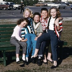 About 1960, loving cousins, forever friends.  Becky, Wendy, Julie, Steve, Debbie