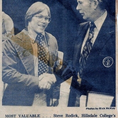 Steve awarded MVP by Coach McAvoy Sophmore Yr 1976