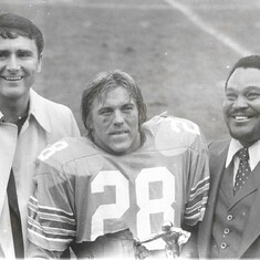 Steve breaks all time leading rushing record Sr. year, 1979. Pictured with Hillsdale President and Nate Clark previous record holder, 1969.