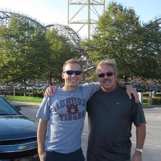 Steve and Taylor at Cedar Point about to go on the 400 ft drop Dragster