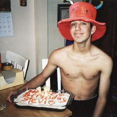 Steve's 18th birthday. I always had to make a cake from scratch aka a box and a can of frosting. Steve and Brian did not like store bought cakes. Said they tasted like cough medicine. The other brother would decorate the cake.