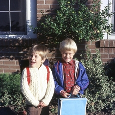 Off to school with his best friend at the time, Eric Anderson.