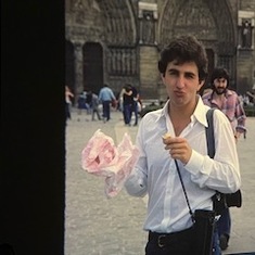 Enjoying French pastry in front of Notre Dame, Paris 1979