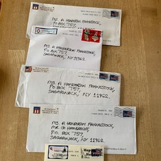We found these at the Post Office today, sent last year.  I will miss that exuberant handwriting.  