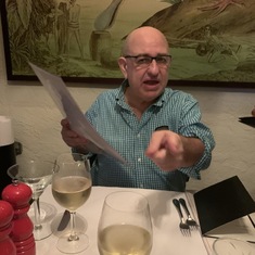 Our last dinner, Jan 2020, Bricktops.  Stuart, as all can see, is just about to order the red.