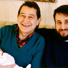 Stu with his son Peter, and his first grandchild, Avi. January, 1994