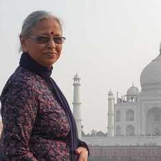 Mum viewing the Taj from across the Yamuna