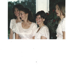 Sue, far left, with Cathy Orpet, Eloise Raymond, and Lynne Beckwith at Kathleen's wedding.