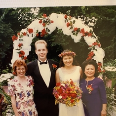 Sue and I with our moms at our American wedding.