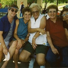 Cousin Debbie, Becky, Aunt Jo, Donna and Sue at reunion picnic