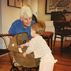 Gagu/Grandma Sue/Sue and Hannah playing with gagu's childhood carriage, Atlanta 2003