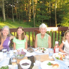 Sue with Warne girls on back deck 2013
