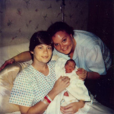 October 1984 Newborn Michael Jr with Sarah and Sue Ann - Texas - 1984. Sue Ann Flew to Texas to be with Sarah and Mike when they delivered baby Michael.