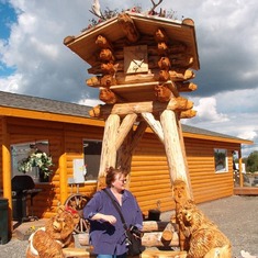 August 2005 - Susie with carvings