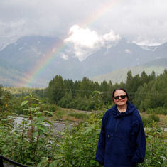 Gridwood Alaska - Sue Ann under the rainbow September 2009
