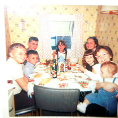 Kids table and Nanny's house - of couse SueAnn is with baby Danny