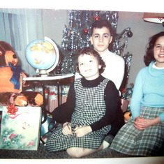Sue Ann with brother Mike and sister Peg - Christmas