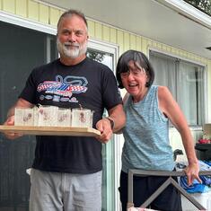 Serving her cocktails of the day at Little Shuswap Lake 2023