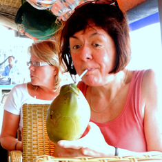 2011 Vietnam - Sue was ALWAYS up for trying local refreshments.