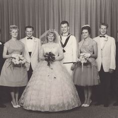 Mom, Dad and their wedding party. Her attendants were Linda & Ron Walker, Gene Redmond & Alan Bald. 