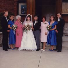 Kim's wedding party: Scott Walker, Alanis, Grandma Thelma, Kim, Nelson, Mom, Susan, Bill Hosie. 