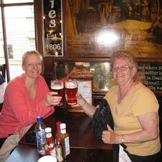 Alanis and Mom in a pub in Edinburgh. 