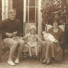 With her father, John Brett (Lieutenant-Commander John Brett, D.S.C.), sister Jen and Mother, Joy