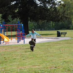 Jordan running to his Gee-Gee Sue in the park
