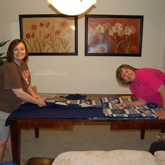 Mom and Melanie making Ron his Cowboys blanket