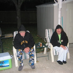 Chip and mom sitting outside to smoke